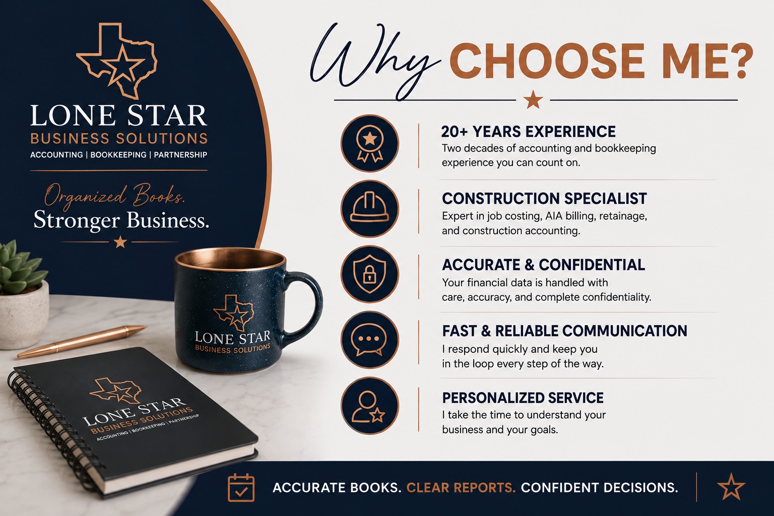 Why choose Lone Star Business Solutions: experience, construction expertise, confidentiality, communication, and personalized service